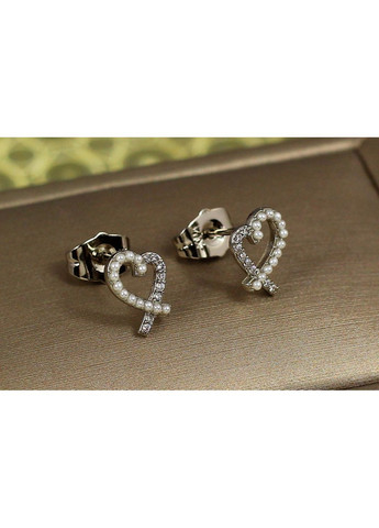 Сережки гвоздики серце обідок з перлинками 10 мм сріблясті love-shopping Xuping Jewelry (354657824)