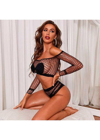 Чорний демісезонний еротичний комплект сітчастий топ та трусики s/m k0546-1 No Brand