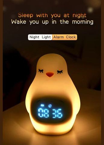 Акумуляторний нічник-будильник ZD-05, White у вигляді пінгвіна (Penguin Clock & Lamp) VHG (334305117)