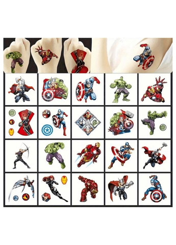 Набір тимчасових татуювань "Супергерої міні" superheroes-20-01 розмір 5х5 см Fresh Tattoo (341536950)