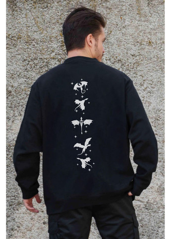 Чорний чоловічий утеплений оверсайз світшот на флісі з принтом четверте крило Without однотонний без декору (361057470)