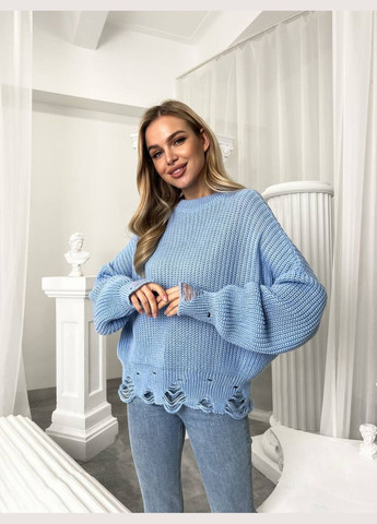 Жіночий светр з дірками блакитного кольору р.42/46 407261 New Trend (285710998)
