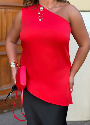 Червона блуза на одне плече асиметричного крою без застібок No Brand