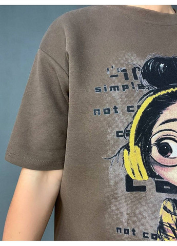 Футболка женская Yihanbeibei 1669 оверсайз теплая фотография девушка пайетки плотный трикотаж one size коричневая No Brand - (318126812)