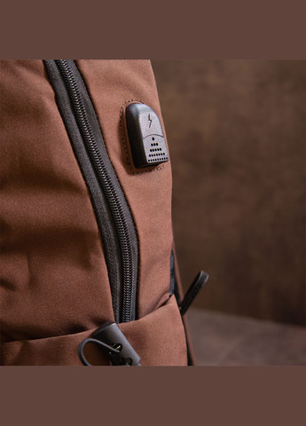 Рюкзак дорожній текстильний з кишенями та USB роз'ємом коричневий (sku_20626) No Brand (329860313)