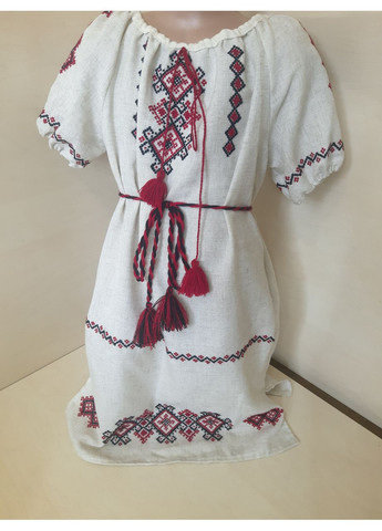 Бежева сукня вишиванка для дівчинки натуральний льон ручна вишивка 92 98 104 110 116 122 128 (366080083)