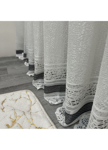 Эксклюзивный тюль Жаккард "Модерн" с узором, 500х270 см – Готовая на Тесьме белого цвета с серыми полосками. No Brand (363834556)