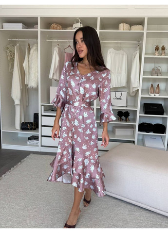 Пудрова святковий, повсякденний, вечірня, ділова, кежуал жіноча сукня кльош No Brand з малюнком