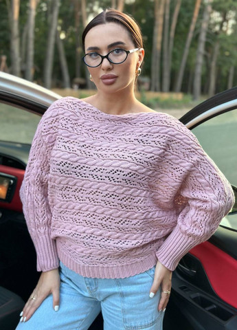 Пудровый демисезонный стильный вязаный свитер с манжетами на рукавах Allthings