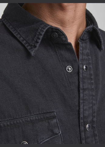 Черная повседневный, кэжуал, джинсовая рубашка однотонная JACK&JONES