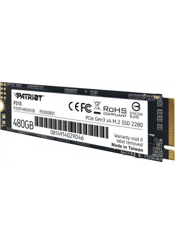 Накопитель SSD 480GB P310 M.2 2280 PCIe NVMe 3.0 x4 TLC (P310P480GM28) Patriot (332962049)