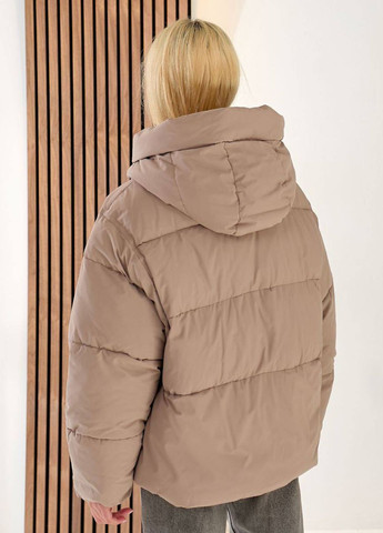 Кавова зимня зимова повсякденна стьобана курточка на блискавці з кнопками, капюшоном та затяжками Tik-Tak