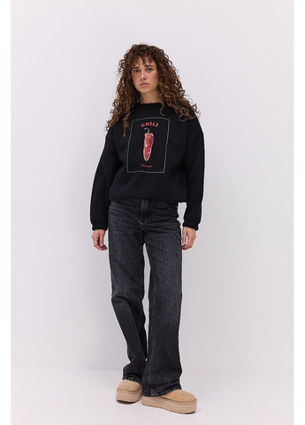 Черный утепленный женский свитшот черный с принтом chili Arjen (364967533)