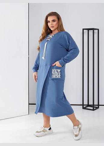 Синее женское платье в спортивном стиле цвет джинс р.48/50 450407 New Trend