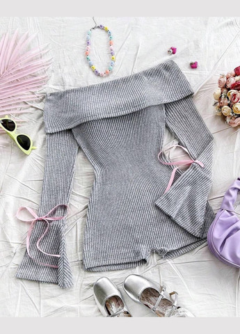 Женский комбинезон FINO Mode комбинезон-шорты однотонный серый спортивный, повседневный, кэжуал