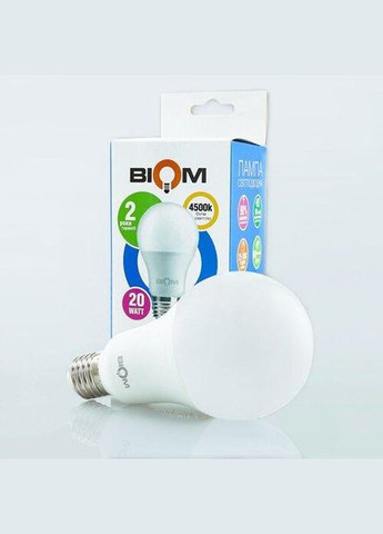 Світлодіодна лампа BT-520 A80 20W E27 4500К матова BIOM (362051692)
