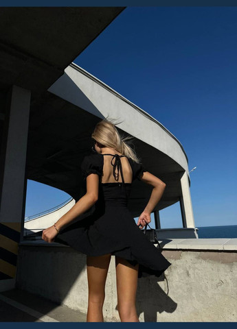 Чорна коротка літня сукня з якісного американського креп-гороху, чорна сукня з відкритим декольте та спиною (на шнурівці) No Brand