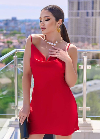 Красное вечернее элегантное вечернее платье на тонких бретелях No Brand однотонное