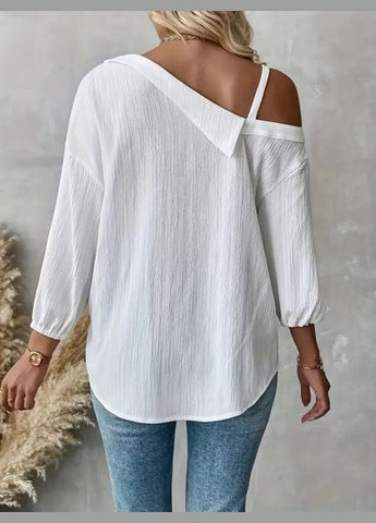 Біла блуза жіноча з відкритим плечем, у смужку, блакитна, (арт. 406) No Brand