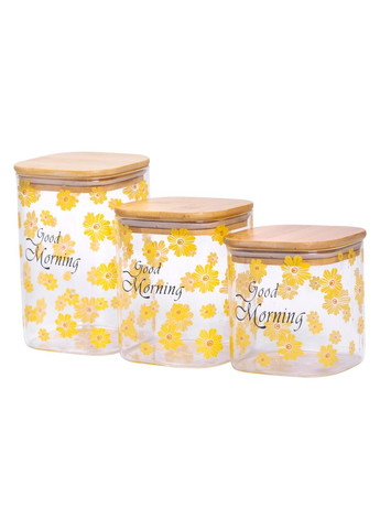 Банки для сыпучих продуктов набор 3 шт стеклянные с бамбуковыми крышками для хранения круп специи ProDobro (364192769)