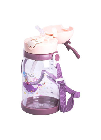 Пляшка для води дитяча 550 мл на ремінці пляшечка з трубочкою для спорту та школи Рожева HP-14-44P Yiwu (370973832)