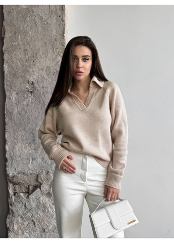 Світло-бежевий демісезонний жіночій светр-поло KaraMix
