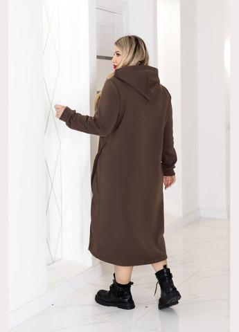 Коричнева тепла трикотажна сукня міді з капюшоном Fashion Girl