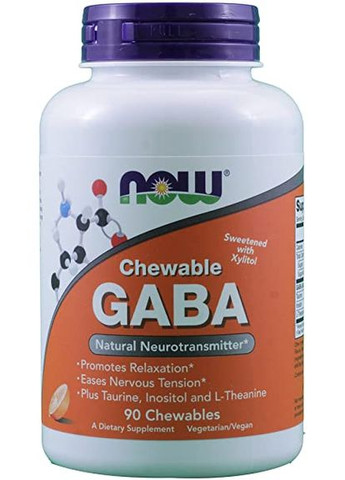 Гама-аміномасляна кислота GABA 250 mg 90 chewable tabs Now (279233515)
