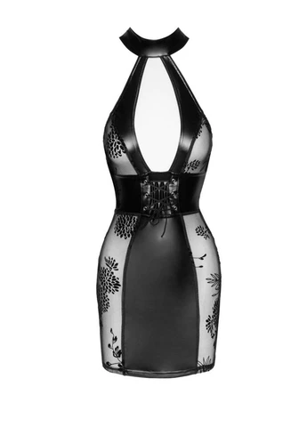 Чорна сукня f238 short tulle dress with powerwetlook inserts, Noir Handmade