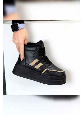 Жіночі чорні зимові хайтопи кросівки утеплені з хутром на товстій підошві Viki Хайтопи чорні зими (370604560)