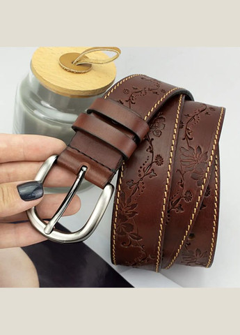 Ремень кожаный женский с цветами коричневый батал SF-3531 (145 см) SFIP (330224875)
