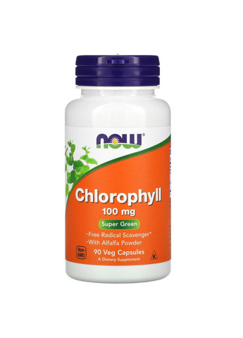 Хлорофіл 100 мг Chlorophyll антиоксидант детоксикація організму 90 рослинних капсул Now Foods (268375502)