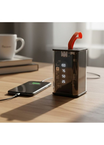 Портативный повербанк Power Bank с прозрачным корпусом и LED-индикацией заряда 20000 mAh Черный (2104618817) No Brand (370606378)