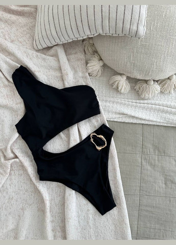 Черный летний женский купальник сплошной черный слитный No Brand