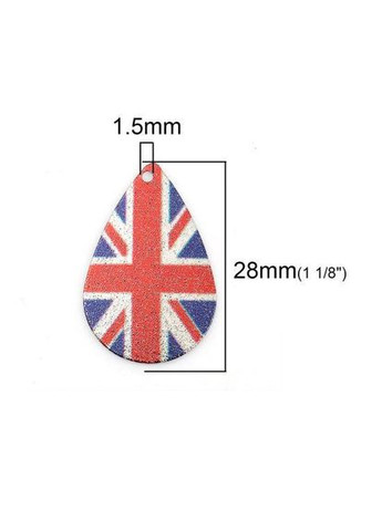 Підвіска Кулон водяна крапля британський прапор Сталистий 28 мм x 18 мм Finding (316248407)