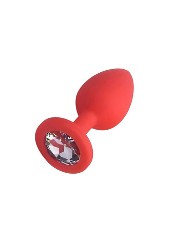 Анальна пробка із прозорим кристалом червона силіконова середня за розміром М No Brand (347614807)