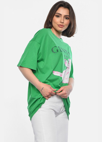 Зеленая летняя футболка женская полубатальная зеленого цвета Let's Shop