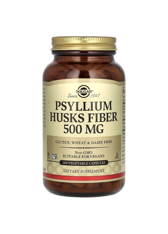 Подорожник (Псилиум), Psyllium Husks Fiber, 500 мг, 200 вегетарианских капсул Solgar (335976829)