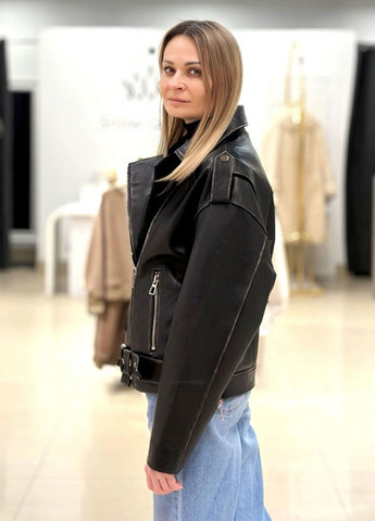 Чорна демісезонна жіноча подовжена куртка - косуха з натуральної шкіри косуха Ece