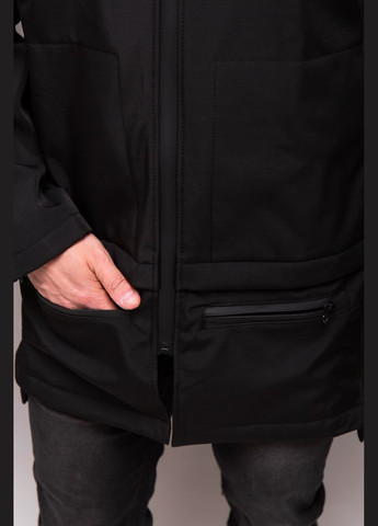 Черная демисезонная удлиненная куртка softshell на флисе Vakko