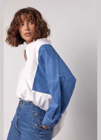 Белая кэжуал рубашка однотонная No Brand с длинным рукавом