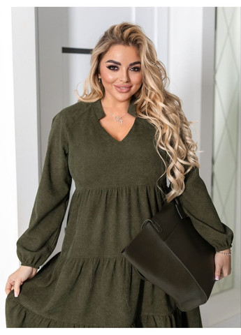 Оливкова (хакі) святковий, повсякденний, кежуал жіноча сукня вельветова Style Point однотонна