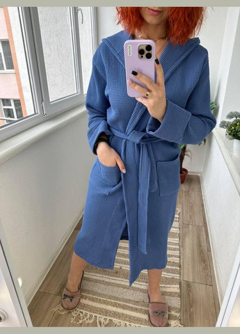 Вафельний банний халат жіночий гіпоалергенний XL-XXL Синій (П4К-Е-Avafel003-02) No Brand (323161123)