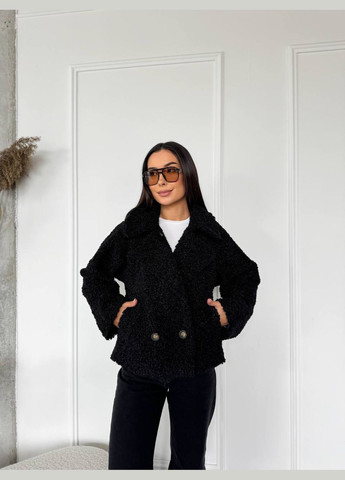Чорна демісезонна жіноча коротка шуба з букле чорного кольору 29807 No Brand