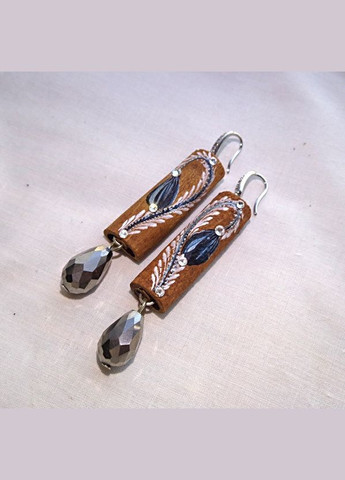 Серьги ручной работы из дерева корицы "Гематитовые капли" No Brand (349843151)