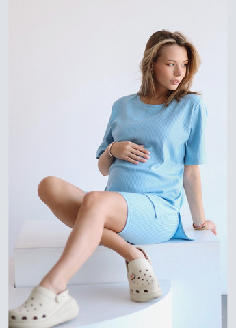 Блакитний костюм для вагітних та годуючих з футболкою і шортами трикотажний Dianora (335974574)