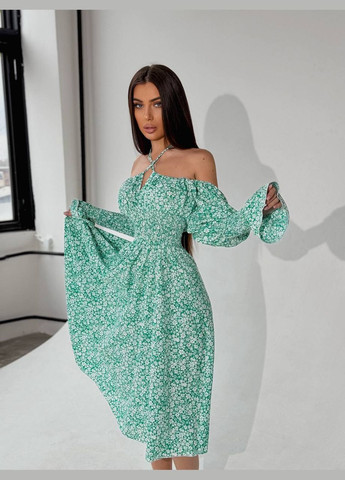 Мятное повседневный женское платье FINO Mode с цветочным принтом