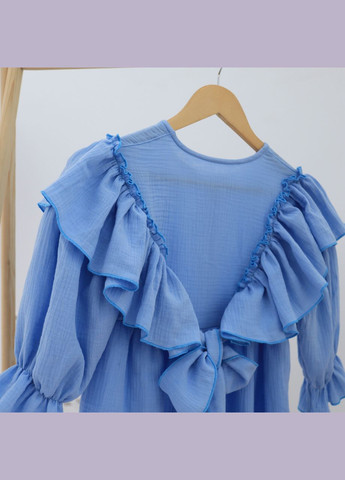 Голубое детское длинное голубое платье с рюшами "кристи" из муслина для девочки No Brand (336211239)