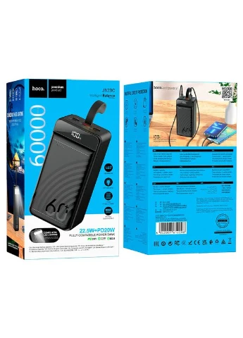 Внешний аккумулятор 22.5W+PD20W fully compatible power bank with digital display(60000mAh) Black (6942007612098) Hoco J123C Element (361347390)