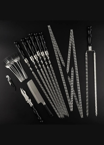 Шашличний набір-комплект шампурів на 6 шт на подарунок "Grills " Чорний | 17 предметів Handmade G10 (342745332)